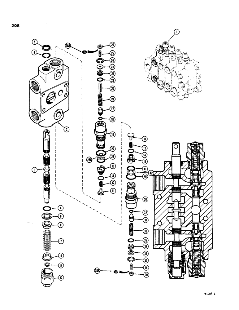 Схема запчастей Case 35 - (208) - CASE BACKHOE CONTROL VALVE, BOOM SECTION 