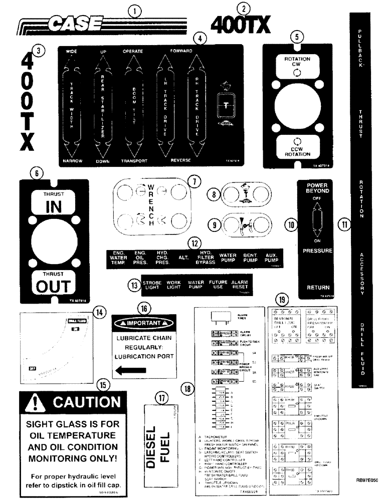 Схема запчастей Case 400TX - (9-54) - DECALS, MODEL DESIGNATION AND OPERATION 