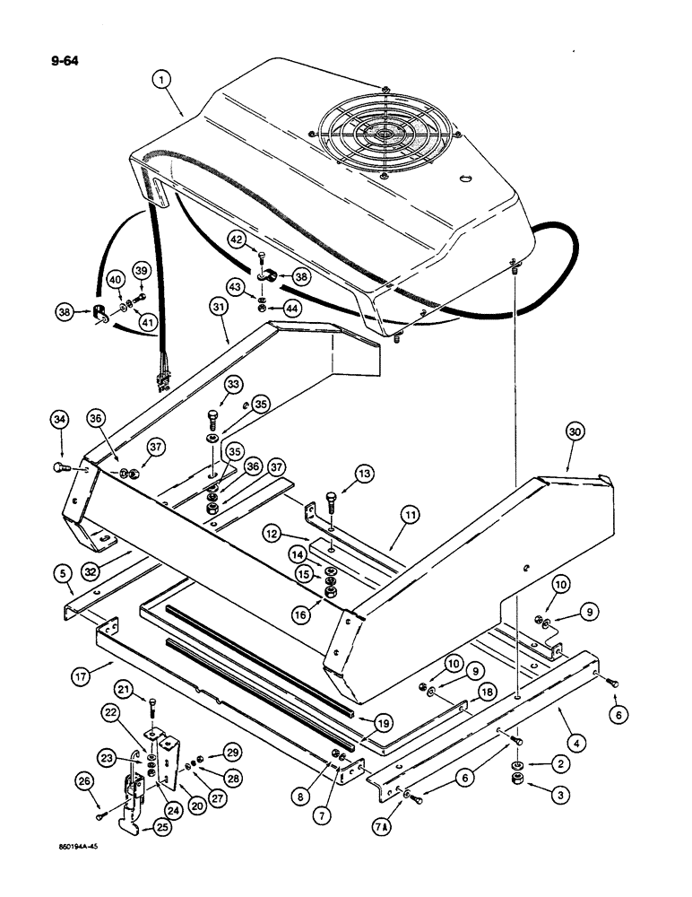 Схема запчастей Case W14C - (9-64) - AIR CONDITIONING CONDENSER AND MOUNTING (09) - CHASSIS/ATTACHMENTS