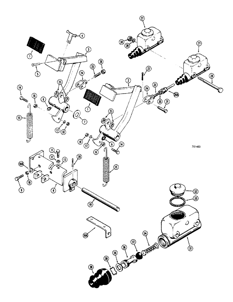 Схема запчастей Case 680CK - (112) - BRAKE SYSTEM, BRAKE PEDALS AND MASTER CYLINDERS, A18525 (33) - BRAKES & CONTROLS