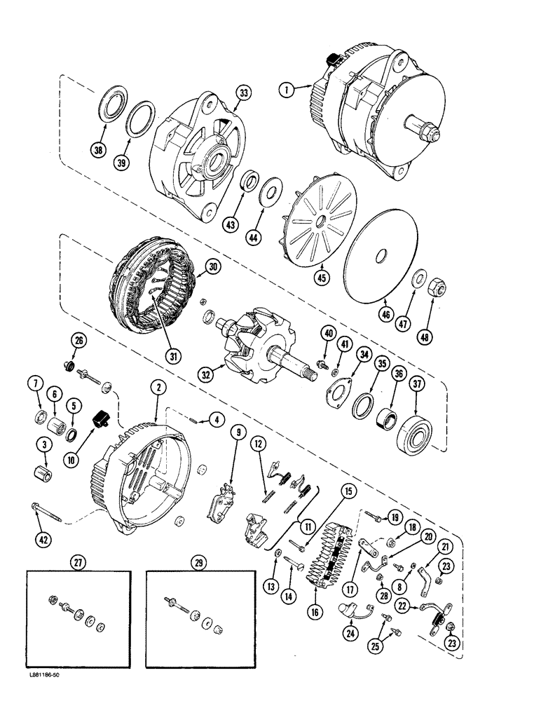 Схема запчастей Case W36 - (3-88) - L114250 ALTERNATOR, 65 AMPERE - 24 VOLT (03) - FUEL SYSTEM