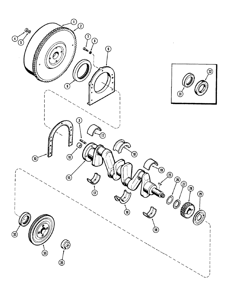 Схема запчастей Case W5 - (014) - CRANKSHAFT AND FLYWHEEL, (164) SPARK IGNITION ENGINE (02) - ENGINE