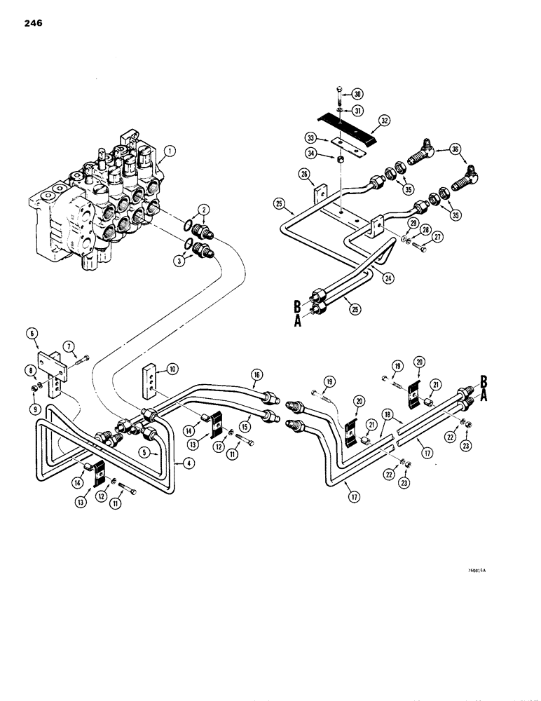 Схема запчастей Case 1150B - (246) - DOZER ANGLING HYDRAULIC CIRCUIT, USED TRAC. SN 7305244 & AFT, VALVE TO GRILLE - ON RH SIDE OF FRAME (07) - HYDRAULIC SYSTEM