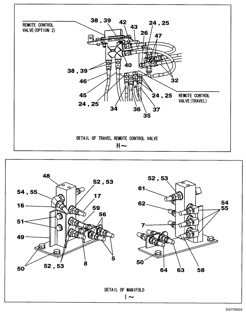 Схема запчастей Case CX75SR - (08-39) - PILOT CONTROL LINES - MODELS WITHOUT LOAD HOLD (08) - HYDRAULICS