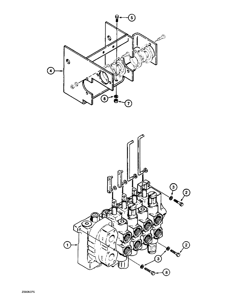 Схема запчастей Case 1150E - (8-080) - EQUIPMENT CONTROL VALVE MOUNTING, PRIOR TO P.I.N. JAK0008634 (08) - HYDRAULICS