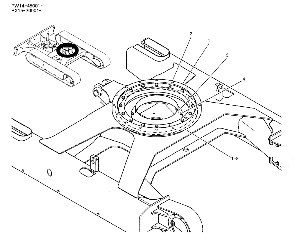 Схема запчастей Case CX31B - (02-002) - RING ASSY, SLEWING (39) - FRAMES AND BALLASTING