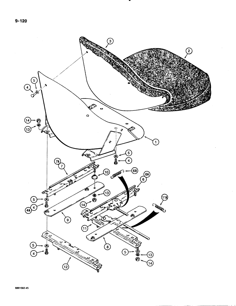 Схема запчастей Case 480E LL - (9-120) - D124540 DELUXE SEAT ASSEMBLY (09) - CHASSIS/ATTACHMENTS