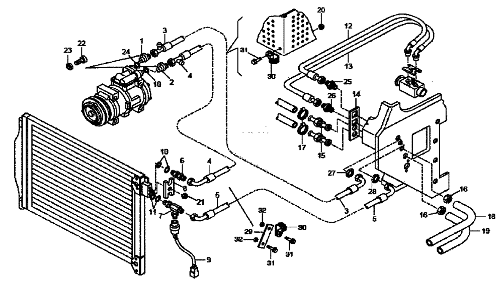 Схема запчастей Case 340B - (58A00030578[001]) - LINES, HEATER AND AIR CONDITIONER (P.I.N. (HHD0340BN7PG58147 AND AFTER) (84242944) (10) - Cab/Cowlings