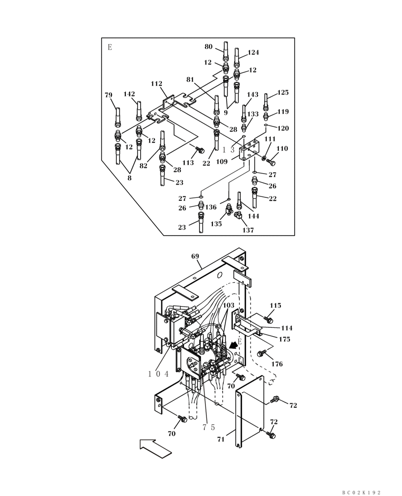 Схема запчастей Case CX460 - (08-28) - PILOT CONTROL LINES, PARTITION - MODELS WITH CONTROL SELECTOR VALVE (08) - HYDRAULICS