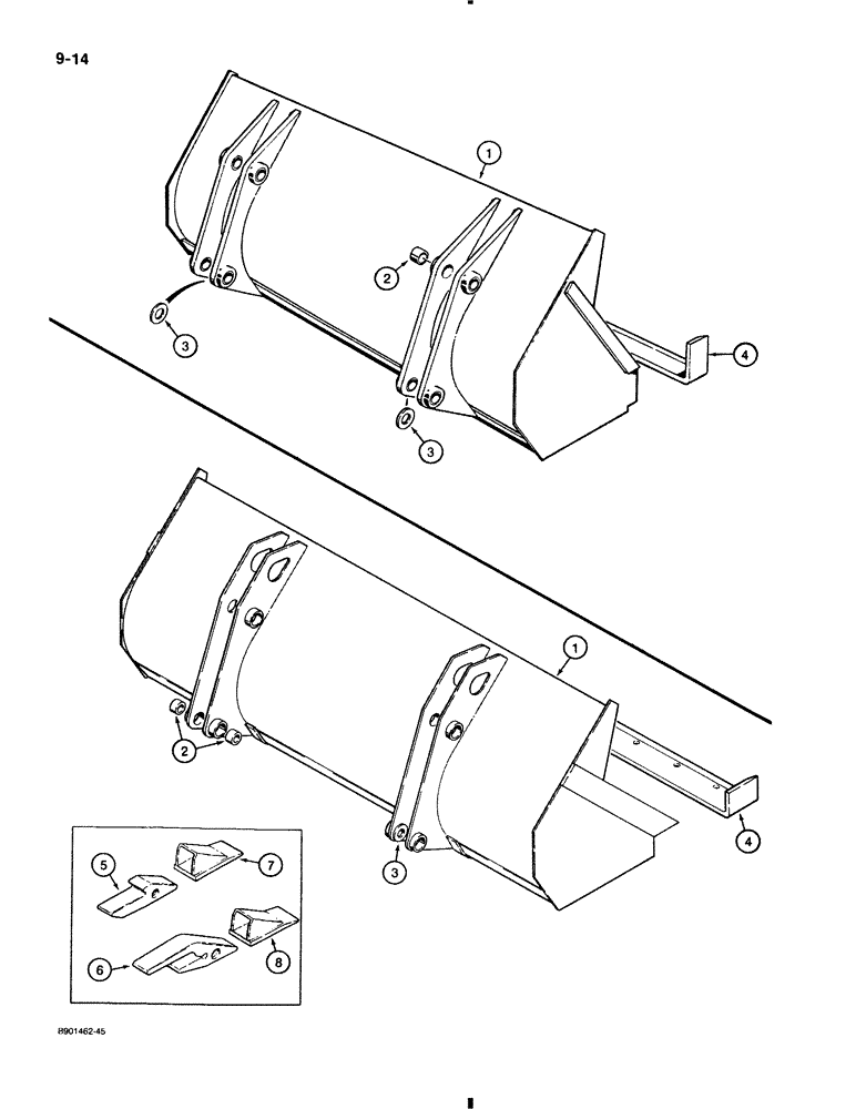 Схема запчастей Case 580K - (9-014) - LOADER BUCKET, SHORT LIP BUCKET (09) - CHASSIS/ATTACHMENTS