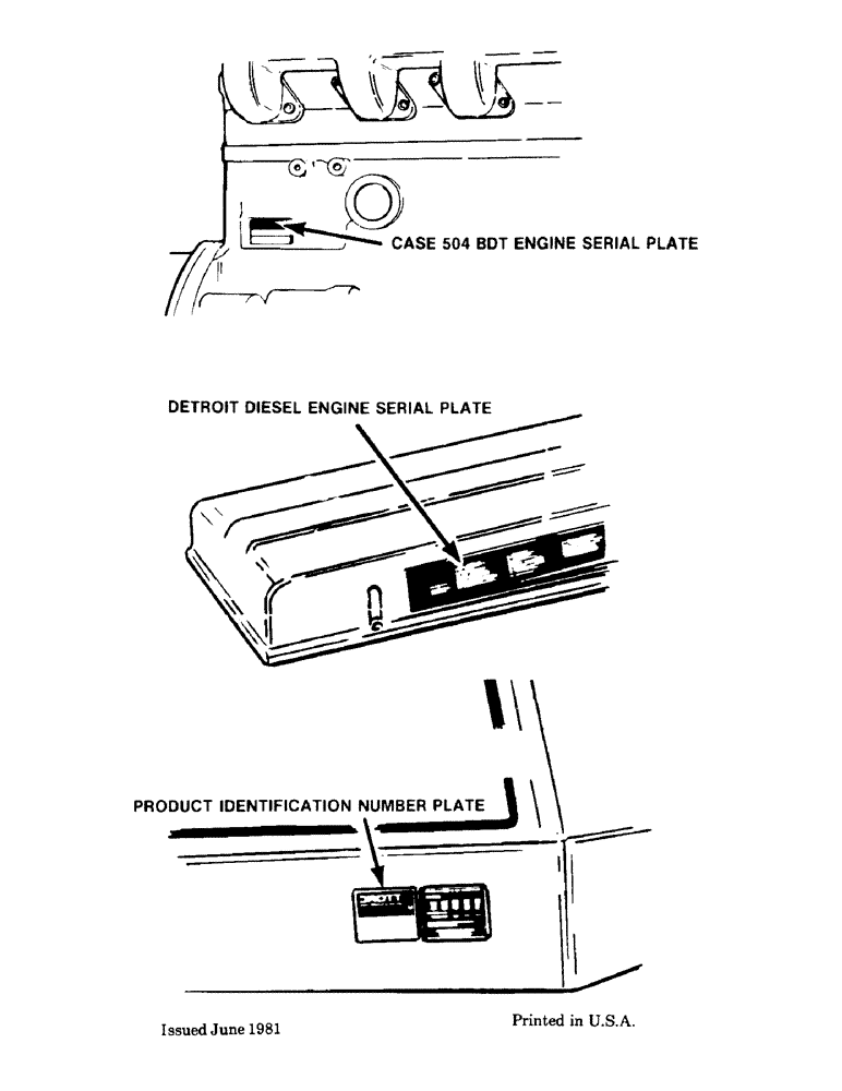 Схема запчастей Case 40 - (001A) - CASE 54 BDT ENGINE SERIAL PLATE, DETROIT ENGINE SERIAL PLATE PRODUCT ID. NUMBER PLATE. (00) - GENERAL & PICTORIAL INDEX