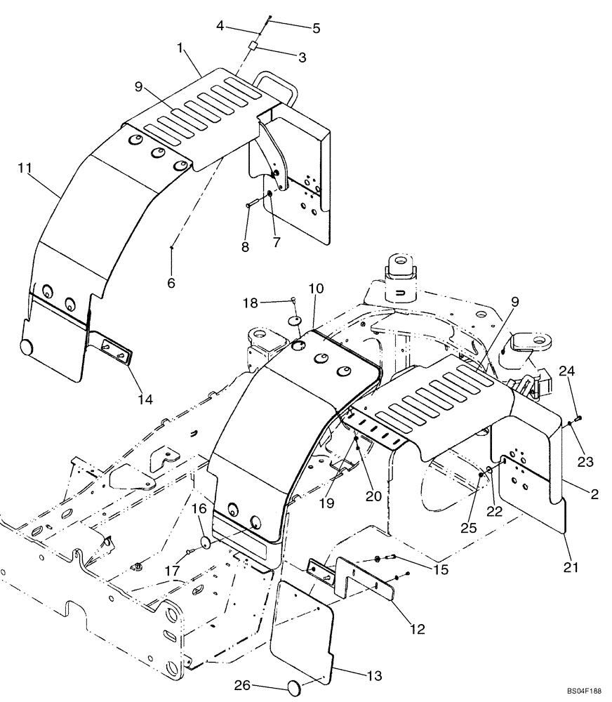 Схема запчастей Case 621D - (09-20A) - FENDERS, REAR- WIDE - IF USED (09) - CHASSIS