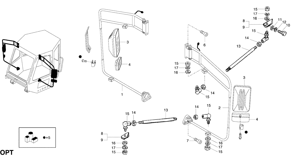 Схема запчастей Case 325 - (9.652[01]) - ROPS CAB - ELECTRICAL EXTERNAL DRIVING MIRRORS - OPTIONAL (19) - OPTIONS