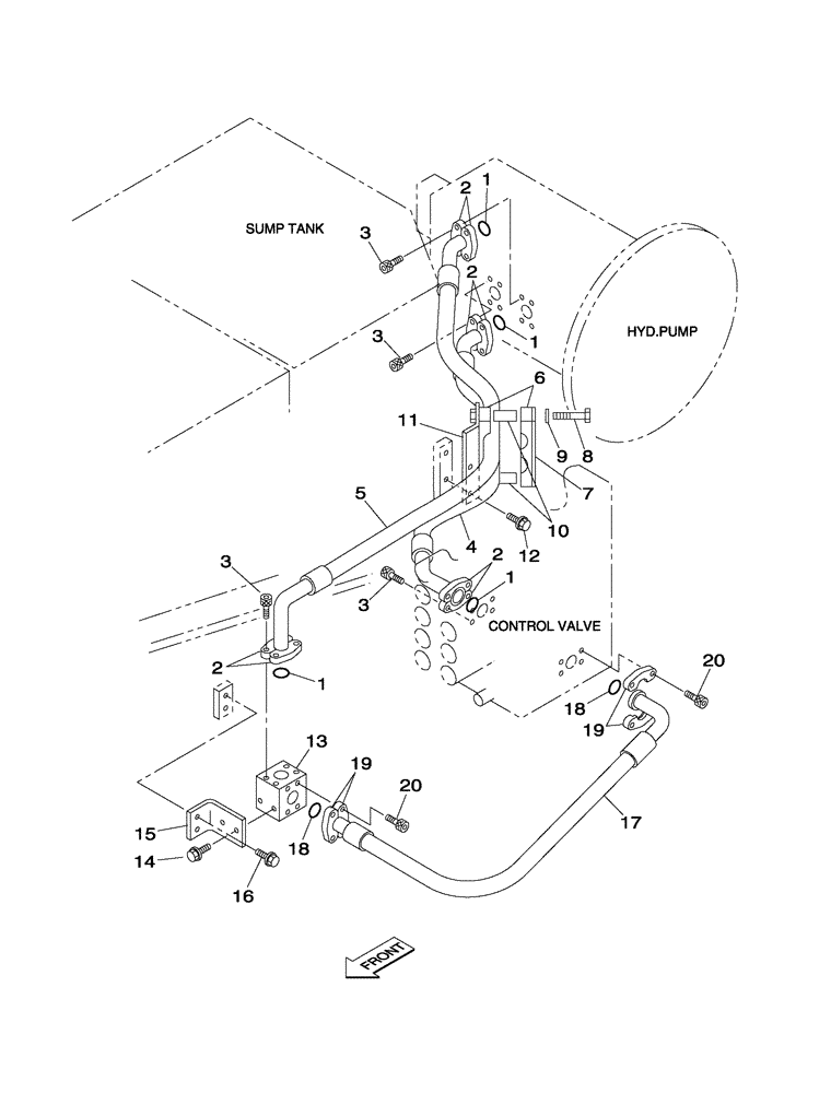 Схема запчастей Case CX350 - (08-017-00[01]) - HYDRAULIC CIRCUIT - CONTROL VALVE SUPPLY - KAWASAKI (08) - HYDRAULICS