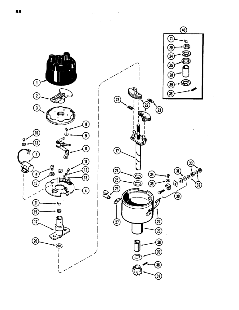 Схема запчастей Case 1835 - (098) - DISTRIBUTOR ASSEMBLY, 148B SPARK IGNITION ENGINE (04) - ELECTRICAL SYSTEMS