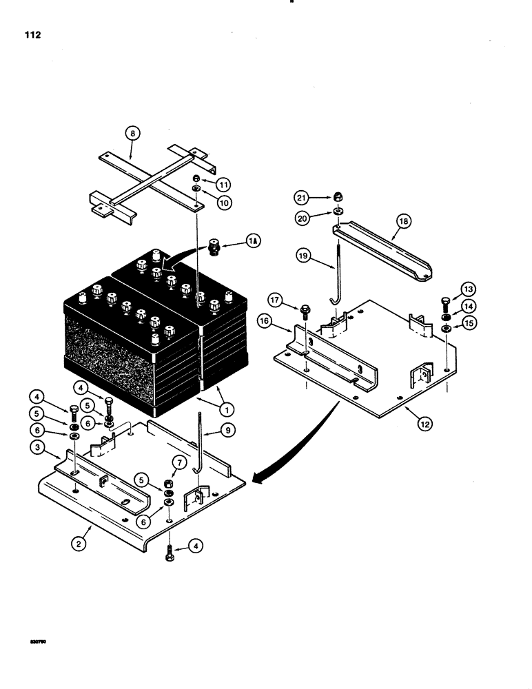 Схема запчастей Case 1150C - (112) - BATTERY MOUNTING (04) - ELECTRICAL SYSTEMS