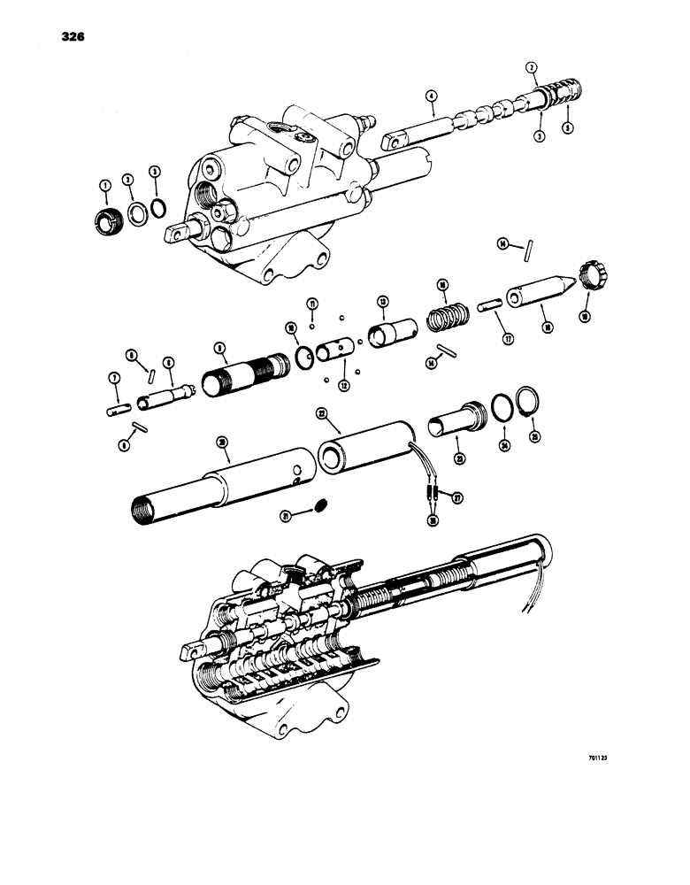 Схема запчастей Case 450 - (326) - 3POSITION SPOOLS-DOUBLE ACTING, WIRES ENTER END OF COIL HOUSING USED ON MDLS W/RETURN-TO-DIG FEATURE (07) - HYDRAULIC SYSTEM