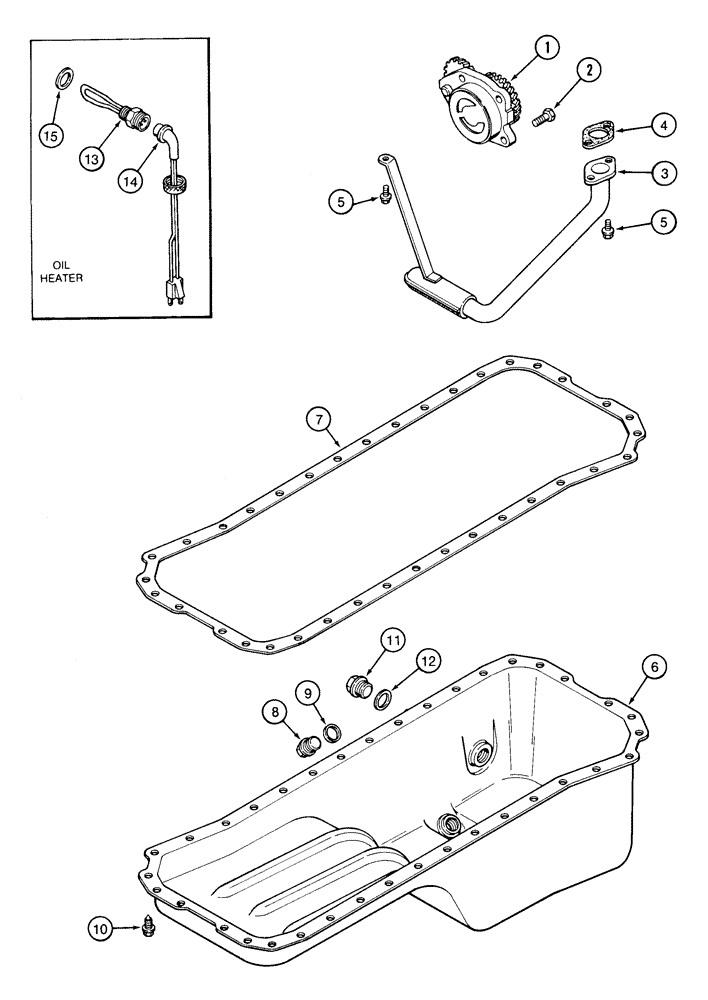 Схема запчастей Case 850E - (2-14) - OIL PUMP AND OIL PAN, 6-590 ENGINE, 6T-590 ENGINE (02) - ENGINE