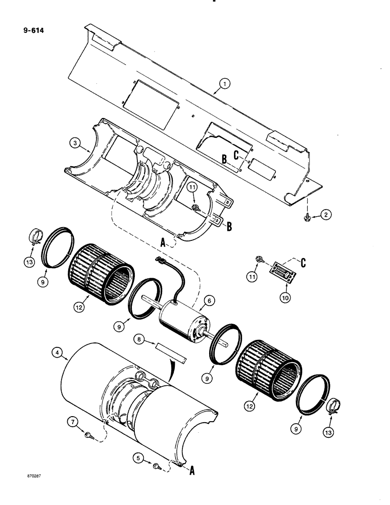 Схема запчастей Case 580K - (09-614) - CAB BLOWER (09) - CHASSIS/ATTACHMENTS