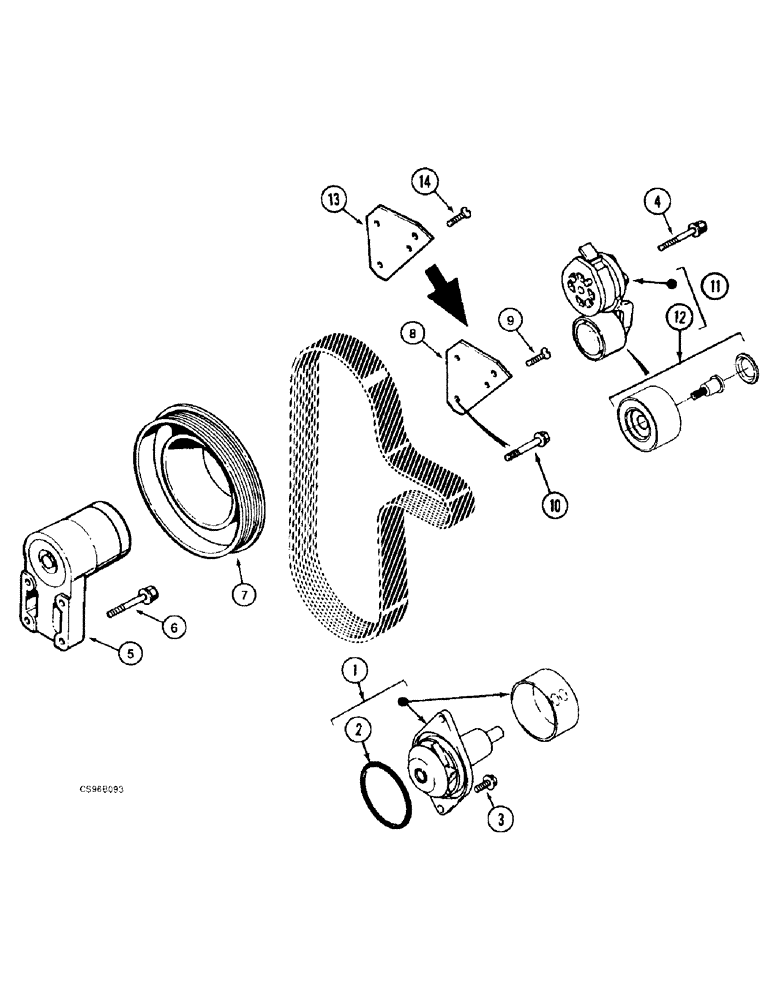 Схема запчастей Case 688BCK - (2-18) - WATER PUMP SYSTEM , 688B CK (120301-) (01) - ENGINE