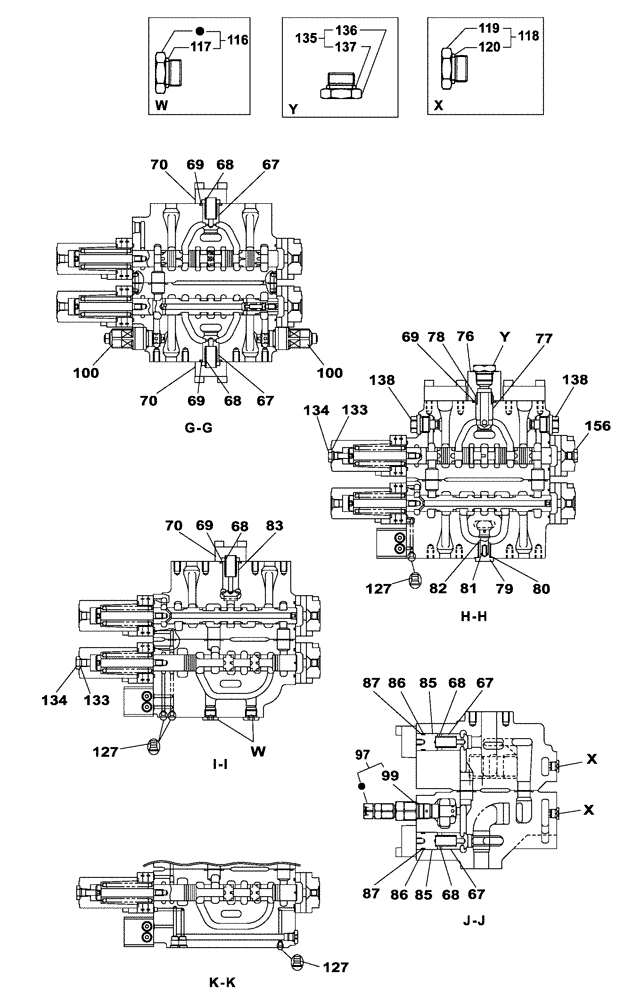 Схема запчастей Case CX350B - (08-74) - CONTROL VALVE - OPTIONAL (08) - HYDRAULICS