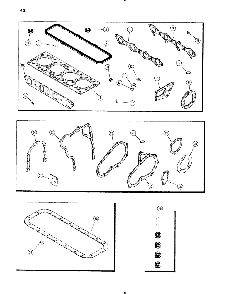 Схема запчастей Case 584C - (042) - ENGINE GASKET KITS, 207 DIESEL ENGINE, VALVE GRIND KIT, CYLINDER BLOCK KIT, OIL PAN KIT (10) - ENGINE