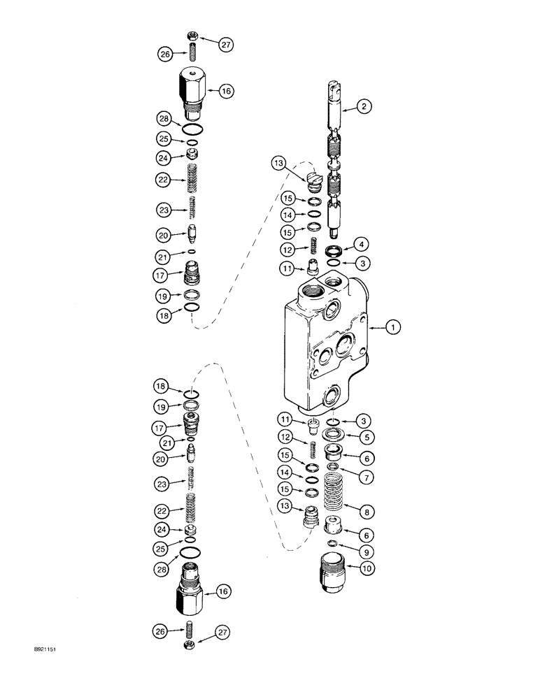 Схема запчастей Case 580SK - (8-086) - BACKHOE CONTROL VALVE, BUCKET AND DIPPER SECTIONS (08) - HYDRAULICS