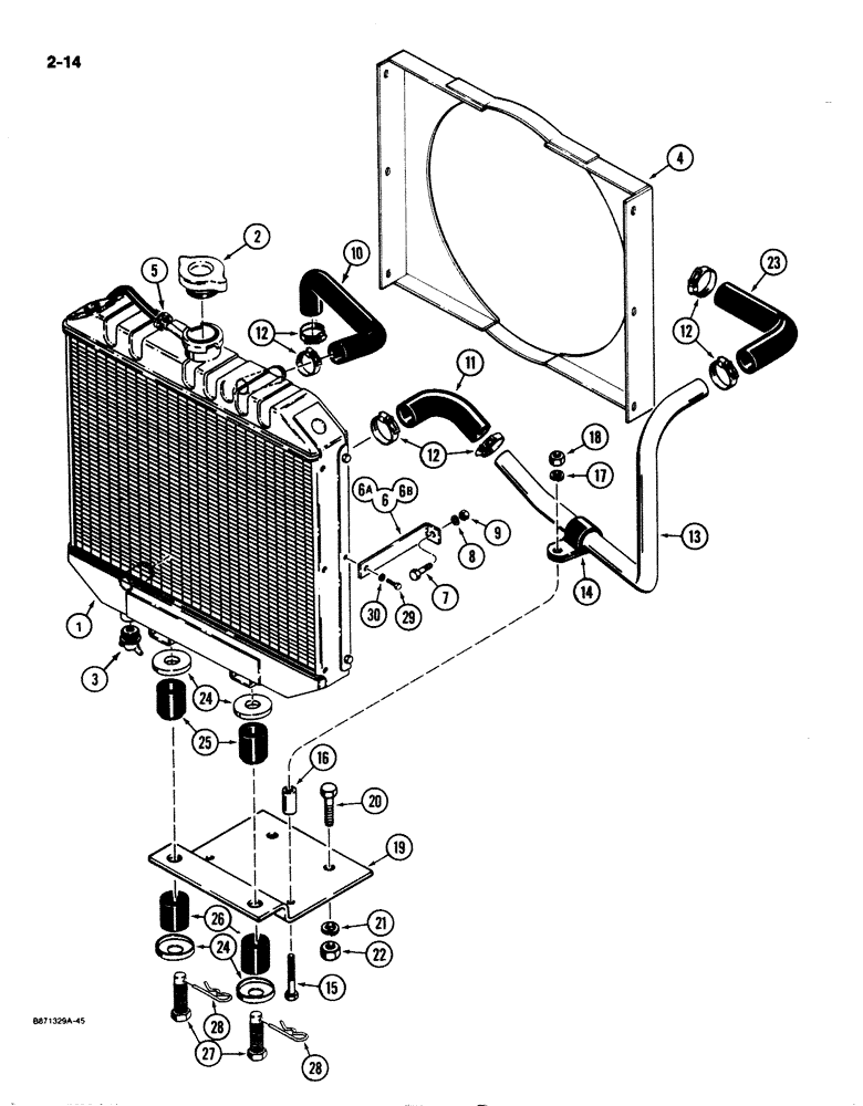 Схема запчастей Case 1825 - (2-14) - RADIATOR AND MOUNTING PARTS, GASOLINE MODELS (02) - ENGINE