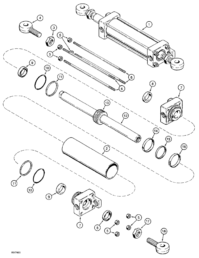 Схема запчастей Case 570LXT - (5-012) - STEERING CYLINDER, TWO WHEEL DRIVE FRONT AXLE (05) - STEERING