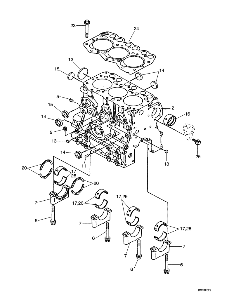 Схема запчастей Case CX14 - (02-14[00]) - CYLINDER BLOCK (02) - ENGINE