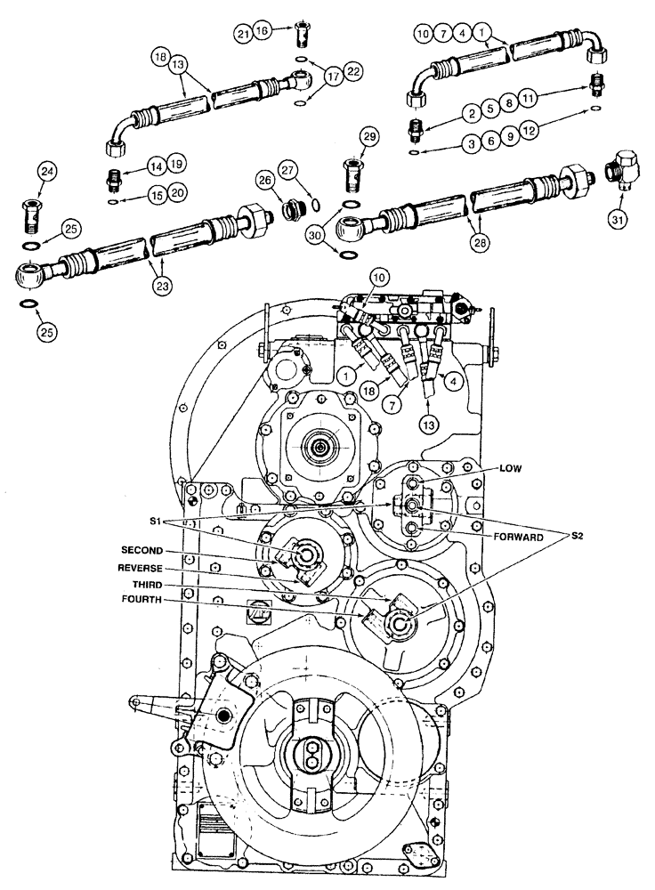 Схема запчастей Case 921B - (6-030) - TRANSMISSION ASSEMBLY - CLUTCH LUBRICATION HOSES (06) - POWER TRAIN