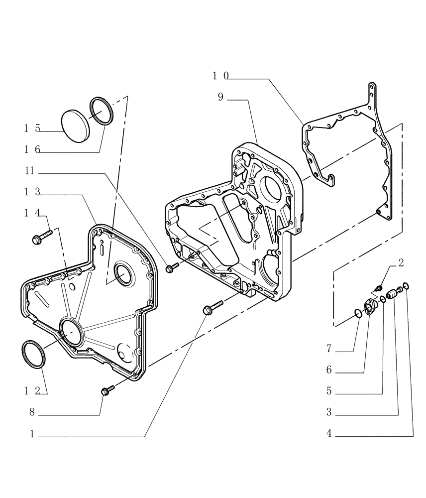 Схема запчастей Case 1850K LT - (0.043[01]) - CRANKCASE COVERS (01) - ENGINE