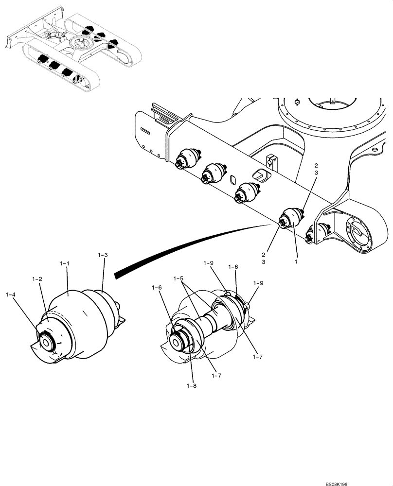 Схема запчастей Case CX50B - (02-008) - ROLLER ASSY, TRACK (PY64D00007F1) (04) - UNDERCARRIAGE