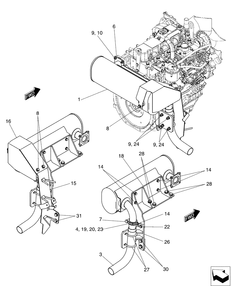 Схема запчастей Case CX50B - (01-014) - MUFFLER ASSY (10) - ENGINE