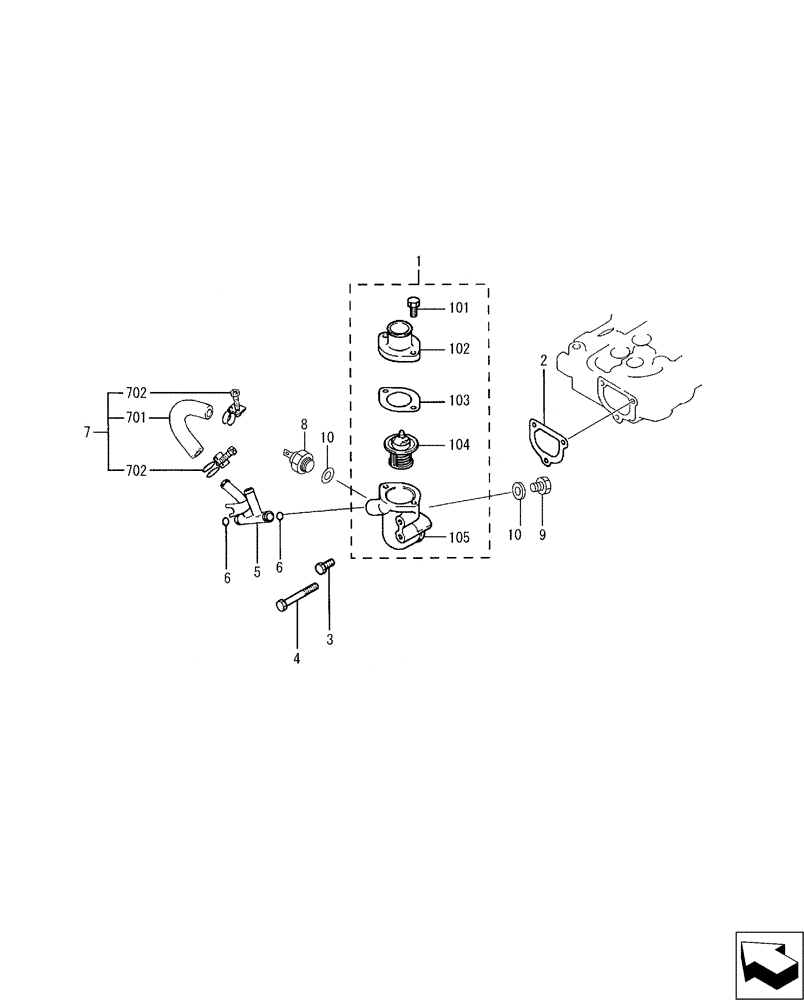 Схема запчастей Case CX17B - (08-015) - THERMOSTAT (10) - ENGINE