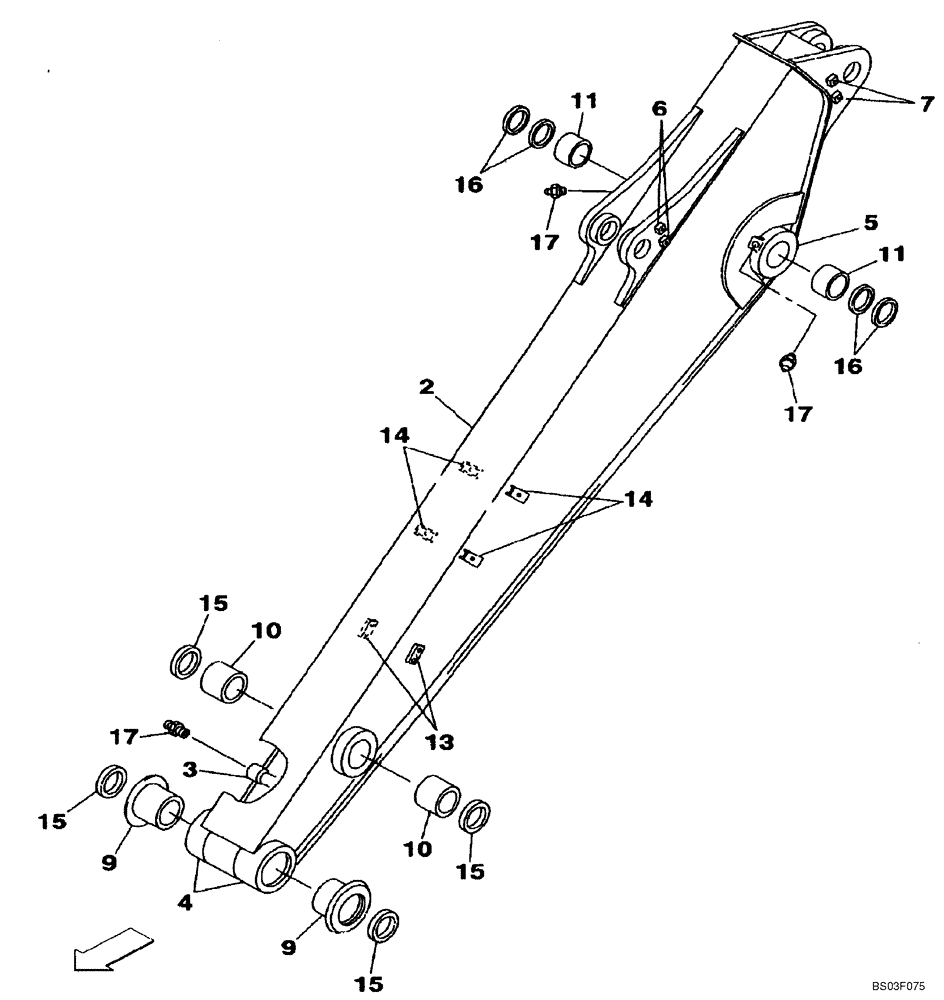 Схема запчастей Case CX135SR - (09-43) - ARM, EXCAVATOR, 2,40 M (7 FT 10IN) (09) - CHASSIS/ATTACHMENTS