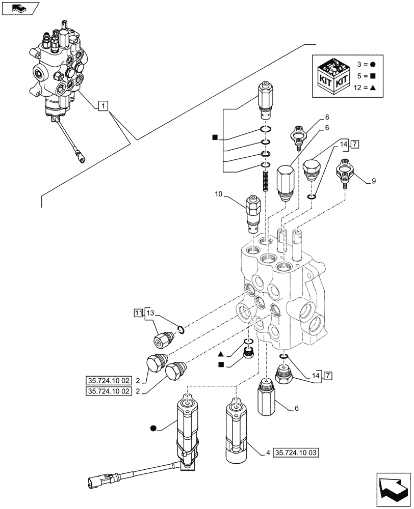 Схема запчастей Case 590SN - (35.724.10[01]) - VAR - X20137X - 2 SPOOL LOADER VALVE - LOADER CONTROL VALVE, 2 SECTION (35) - HYDRAULIC SYSTEMS