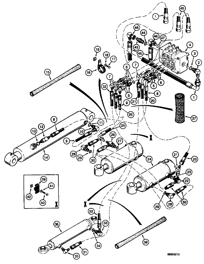 Схема запчастей Case 660 - (8-089A) - PLOW HYD. CIRCUIT, PLOW SUPPLY AND RETURN LINES, FROM REAR BULKHEAD PLATE, FOR INTEGRAL QUAD UNIT (08) - HYDRAULICS