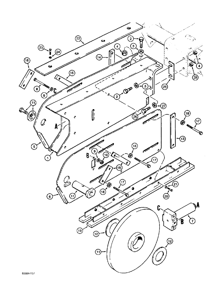 Схема запчастей Case 860 - (9-059A) - TRENCHER BOOMS AND MOUNTING - ROCK BOOM, 4 FOOT (RH STOP BAR) (09) - CHASSIS/ATTACHMENTS