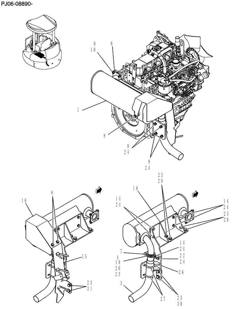 Схема запчастей Case CX50B - (046-01[1]) - MUFFLER ASSY (10) - ENGINE