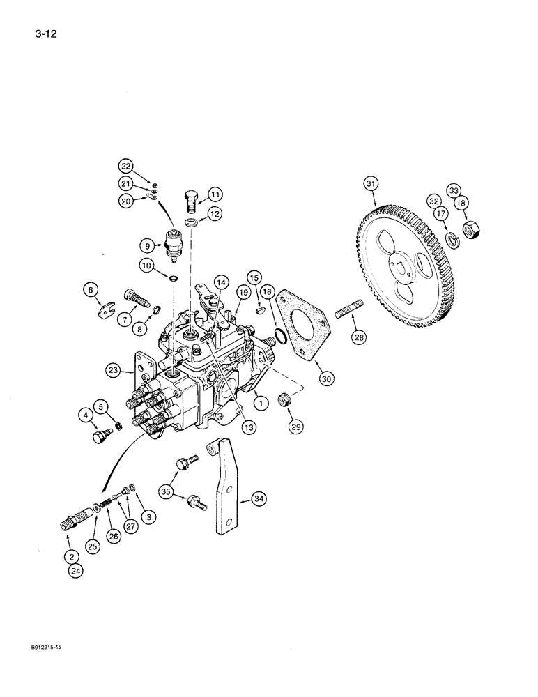 Схема запчастей Case 621 - (3-12) - FUEL INJECTION PUMP AND DRIVE, 6T-590 ENGINE (03) - FUEL SYSTEM