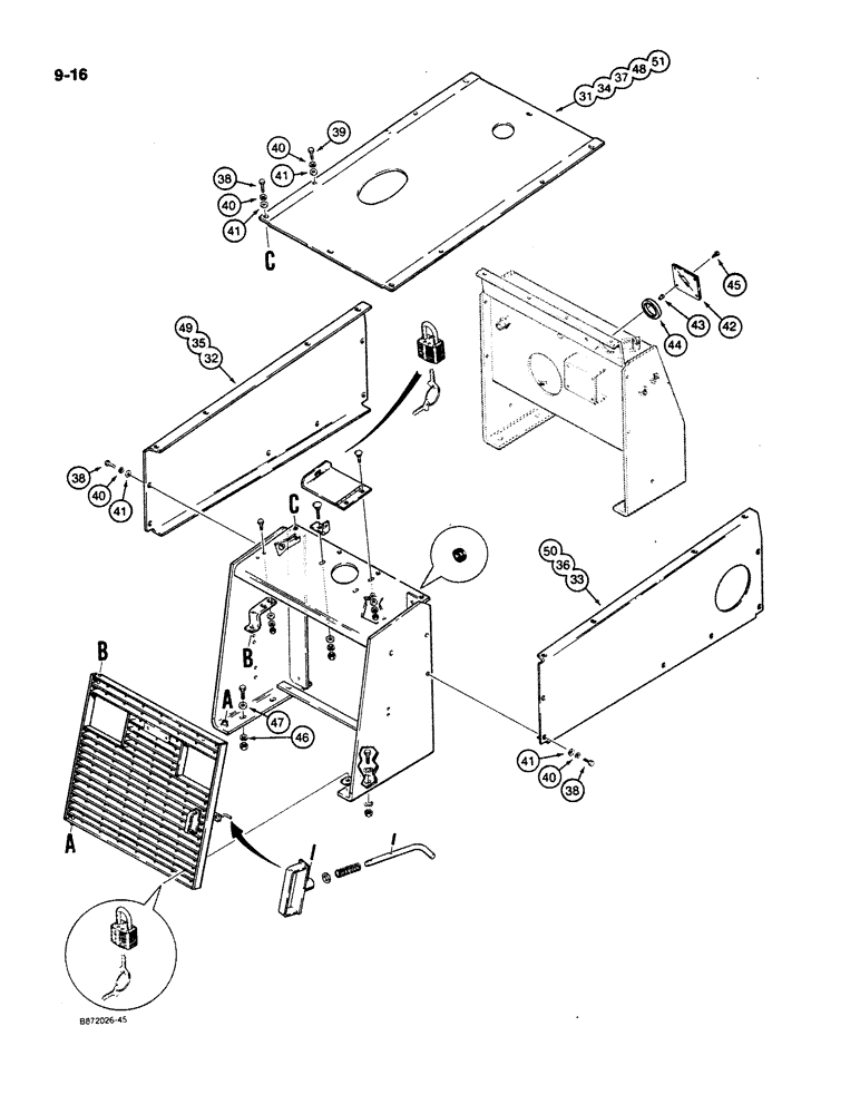 Схема запчастей Case W11B - (9-016) - RADIATOR SHROUD,GRILLE, AND HOOD (09) - CHASSIS/ATTACHMENTS