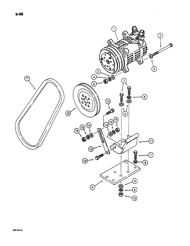 Схема запчастей Case W14C - (9-68) - AIR CONDITIONING COMPRESSOR AND MOUNTING (09) - CHASSIS/ATTACHMENTS