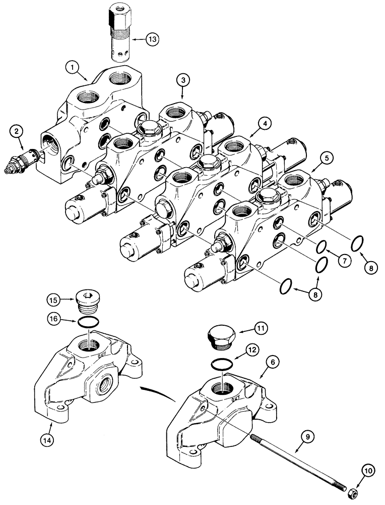 Схема запчастей Case 821C - (08-24) - VALVE ASSY LOADER CONTROL, THREE SPOOL (08) - HYDRAULICS