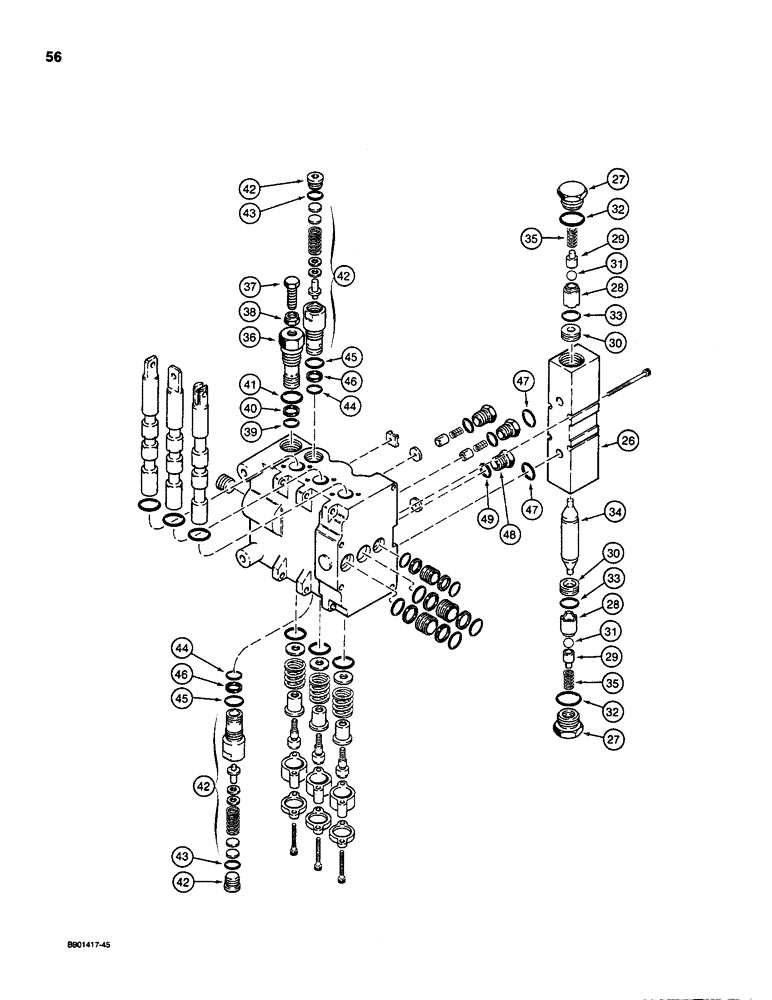 Схема запчастей Case D100 - (8-056) - BACKHOE CONTROL VALVE - DUKE, INLET SECTION, USED ON 1835C, 1840 & 1845C UNI-LOADERS (CONT) 