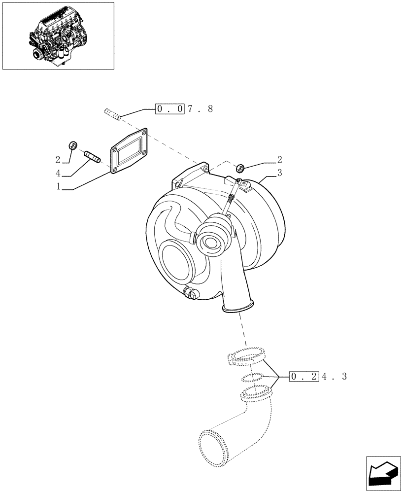 Схема запчастей Case F3AE0684D B005 - (0.24.0[01]) - TURBOCHARGER & RELATED PARTS (504053487) 