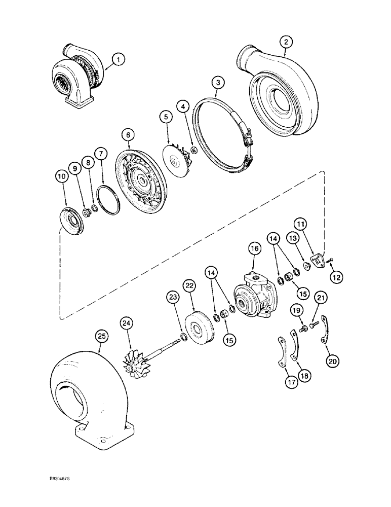 Схема запчастей Case 1155E - (2-020) - TURBOCHAGER, 6T-830 ENGINE (02) - ENGINE