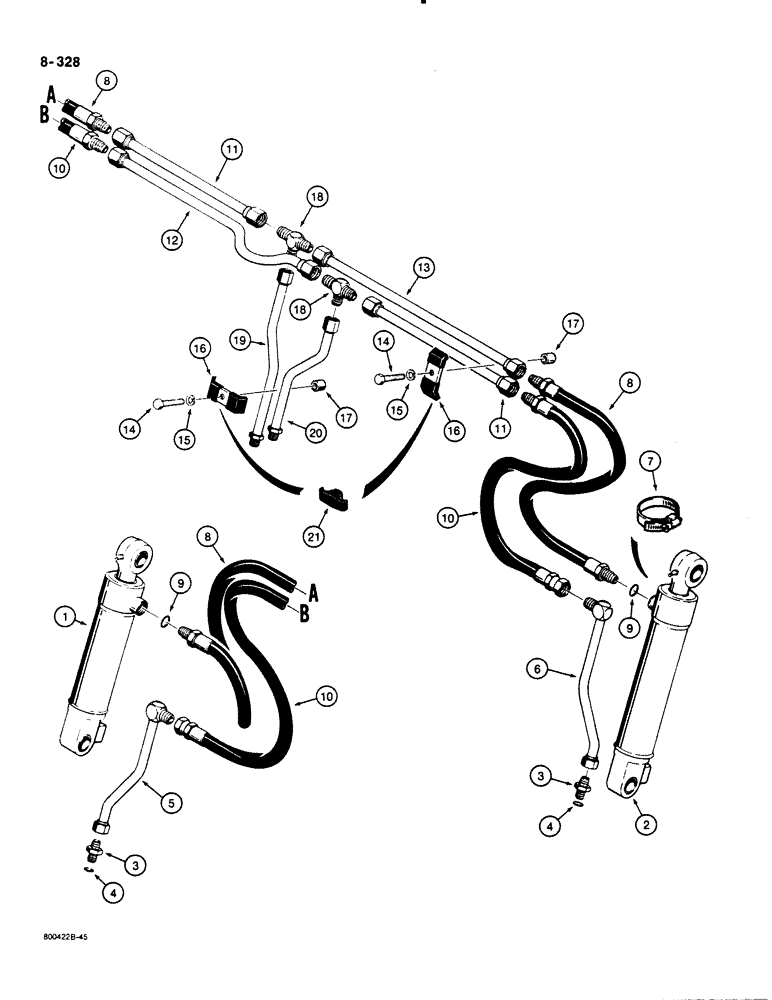 Схема запчастей Case 1455B - (8-328) - LOADER CLAM BUCKET HYDRAULIC CIRCUIT (08) - HYDRAULICS