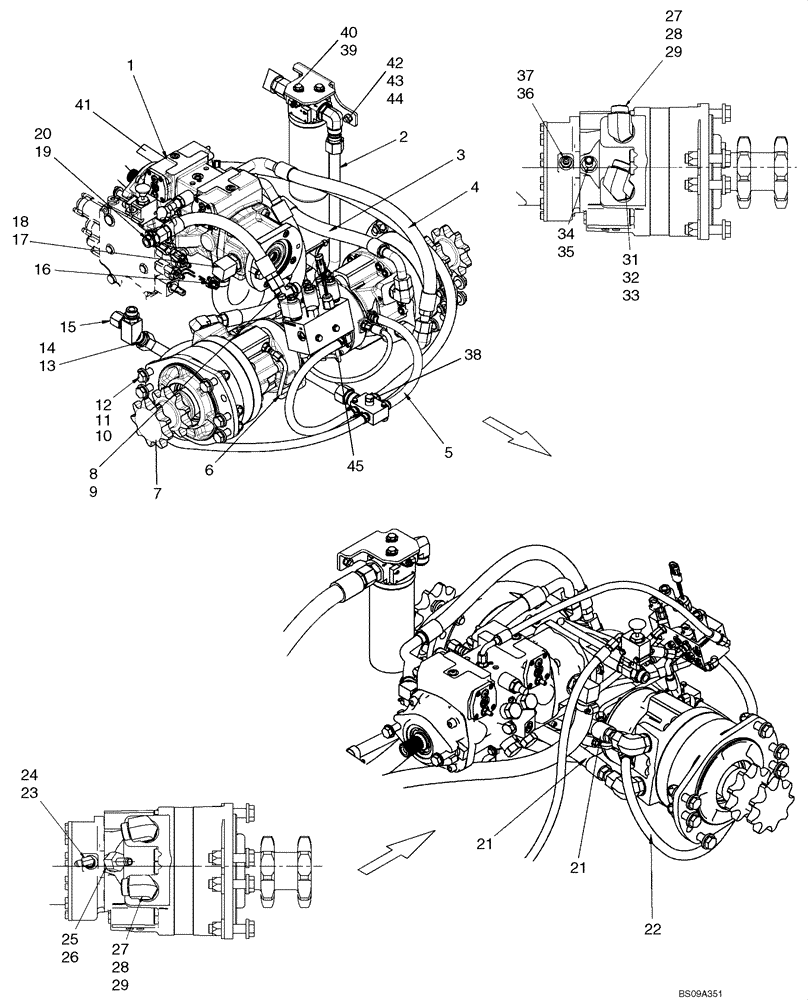 Схема запчастей Case 450 - (06-17) - HYDROSTATICS - PUMP TO DRIVE MOTORS (450 WITH PILOT CONTROL) (06) - POWER TRAIN