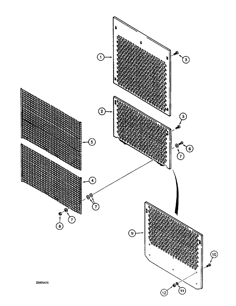 Схема запчастей Case 1150E - (9-058) - GRILLE AND RADIATOR BRUSH SCREENS (09) - CHASSIS/ATTACHMENTS